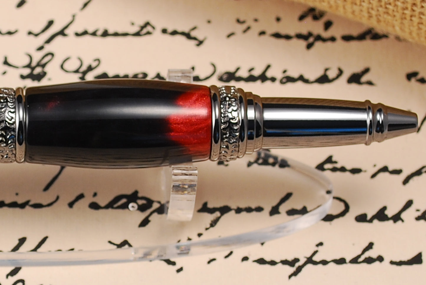 Victorian Ball Point Pen - Red and Black Resin Barrell