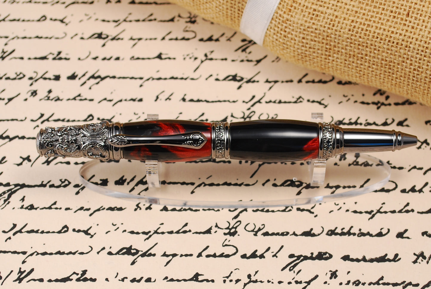 Victorian Ball Point Pen - Red and Black Resin Barrell