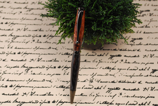 Slimline Ball Point Pen - Gun Metal with Brown and Silver Resin Barrell