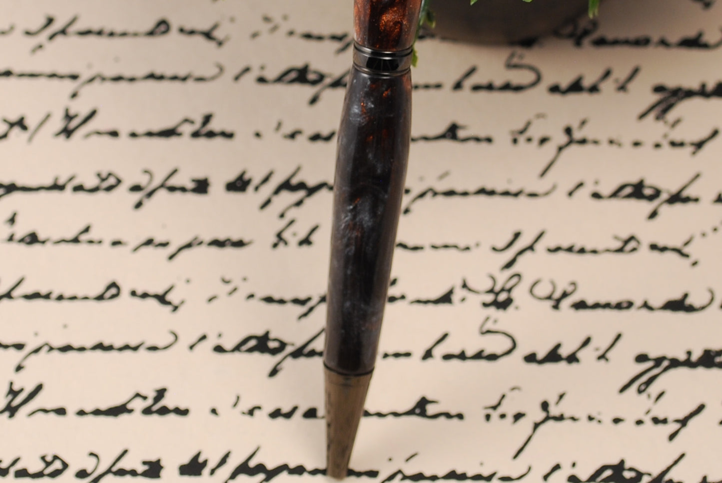 Slimline Ball Point Pen - Gun Metal with Brown and Silver Resin Barrell