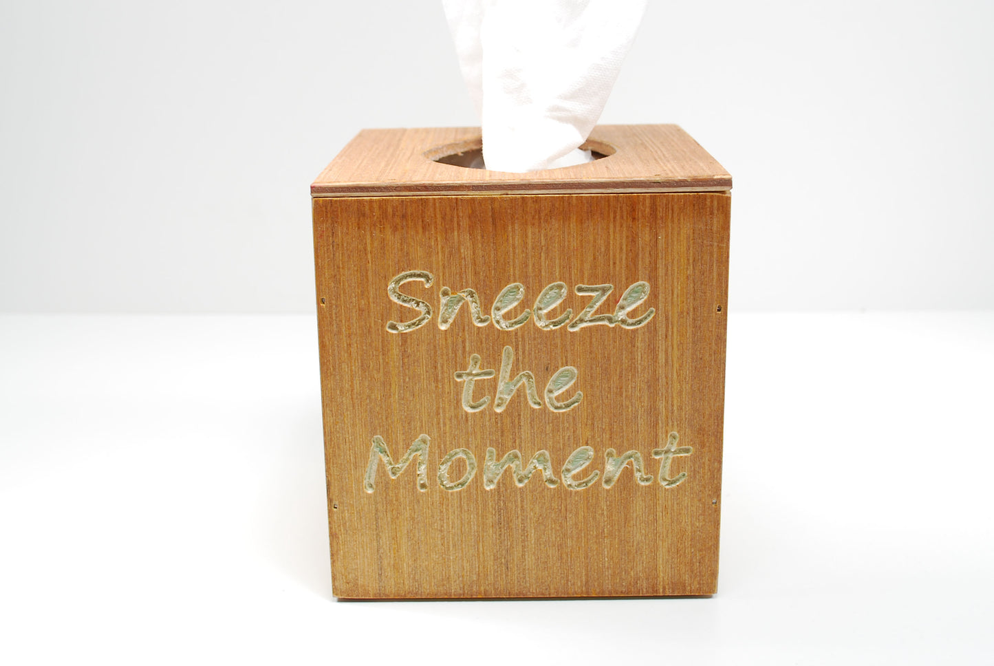 Sneeze the Moment Wood Tissue Box Cover